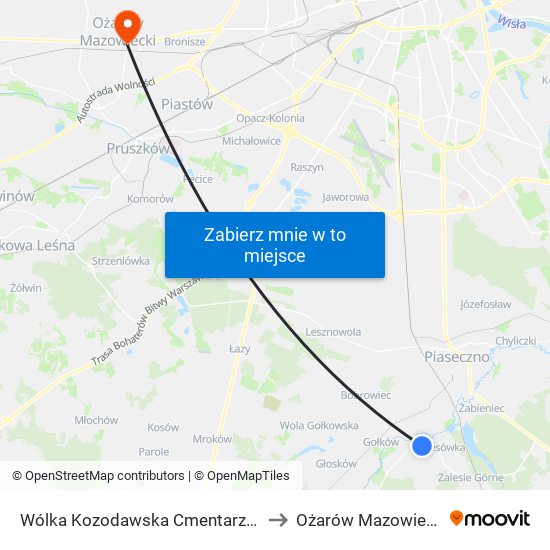 Wólka Kozodawska Cmentarz 02 to Ożarów Mazowiecki map