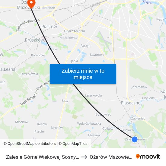 Zalesie Górne Wiekowej Sosny 01 to Ożarów Mazowiecki map