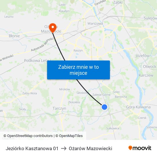 Jeziórko Kasztanowa 01 to Ożarów Mazowiecki map