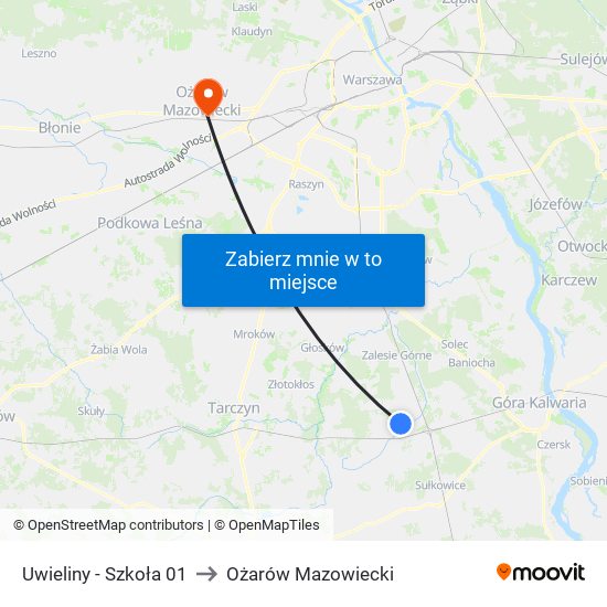 Uwieliny - Szkoła 01 to Ożarów Mazowiecki map