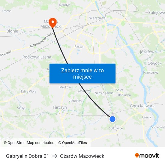 Gabryelin Dobra 01 to Ożarów Mazowiecki map