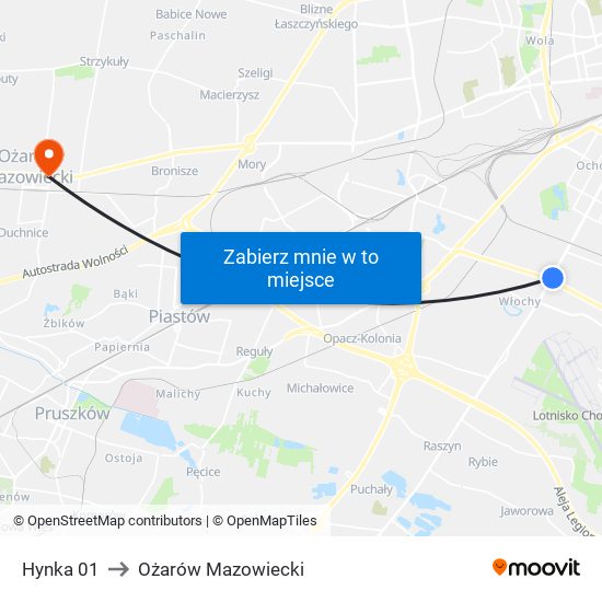 Hynka 01 to Ożarów Mazowiecki map