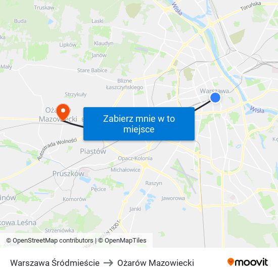 Warszawa Śródmieście to Ożarów Mazowiecki map