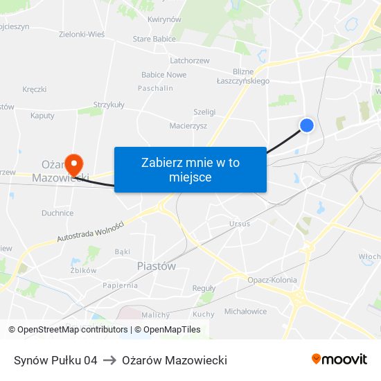 Synów Pułku 04 to Ożarów Mazowiecki map