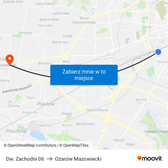 Dw. Zachodni 06 to Ożarów Mazowiecki map