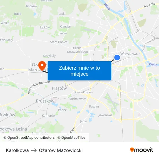 Karolkowa to Ożarów Mazowiecki map