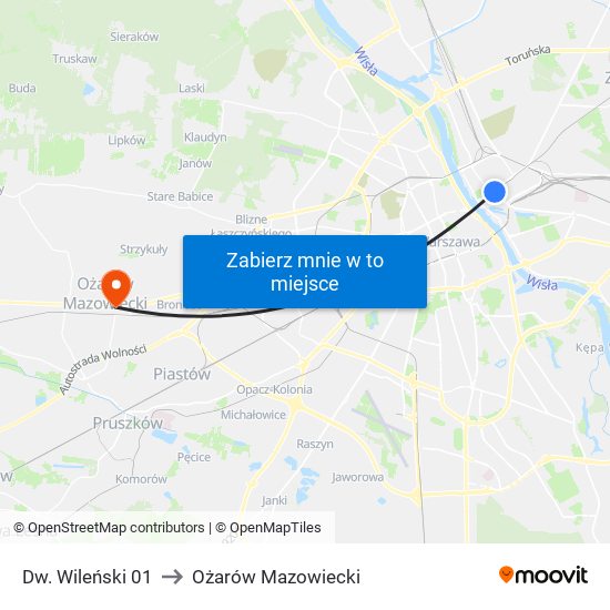 Dw. Wileński 01 to Ożarów Mazowiecki map