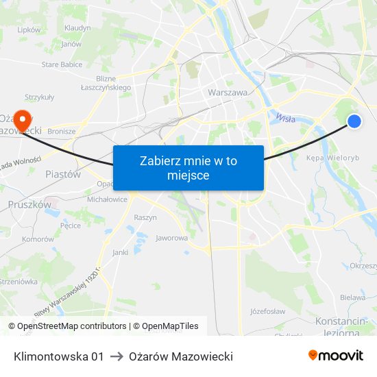 Klimontowska 01 to Ożarów Mazowiecki map