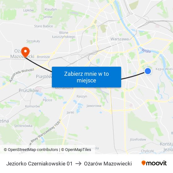 Jeziorko Czerniakowskie to Ożarów Mazowiecki map