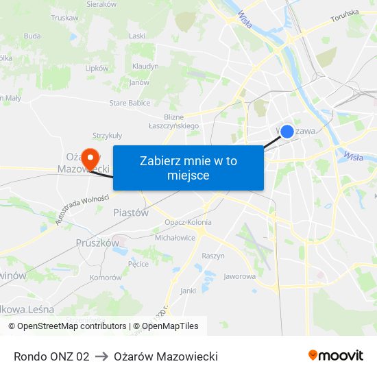 Rondo ONZ 02 to Ożarów Mazowiecki map