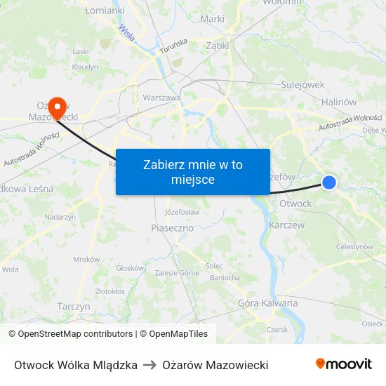 Otwock Wólka Mlądzka to Ożarów Mazowiecki map