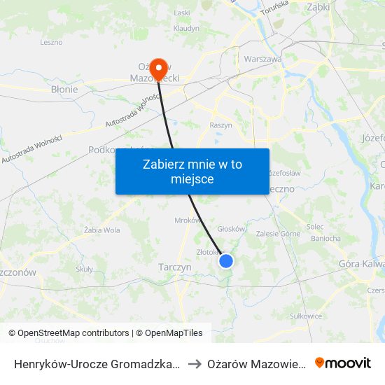 Henryków-Urocze Gromadzka 02 to Ożarów Mazowiecki map