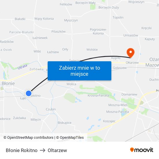 Błonie Rokitno to Oltarzew map