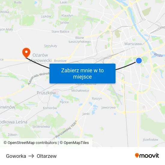 Goworka to Oltarzew map