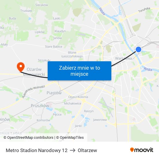 Metro Stadion Narodowy to Oltarzew map