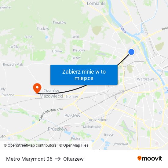 Metro Marymont to Oltarzew map