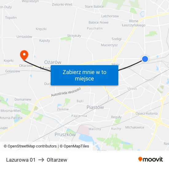 Lazurowa 01 to Oltarzew map