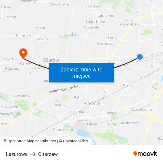 Lazurowa to Oltarzew map