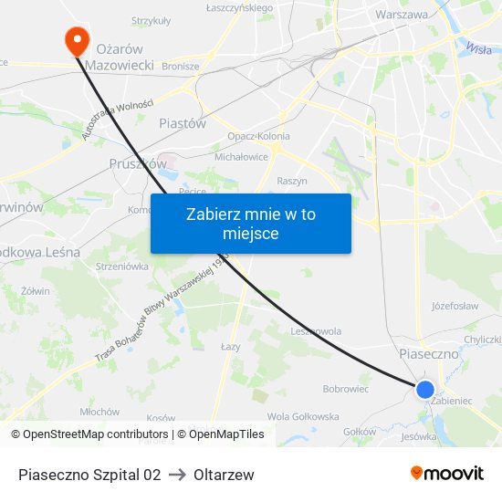 Piaseczno Szpital 02 to Oltarzew map