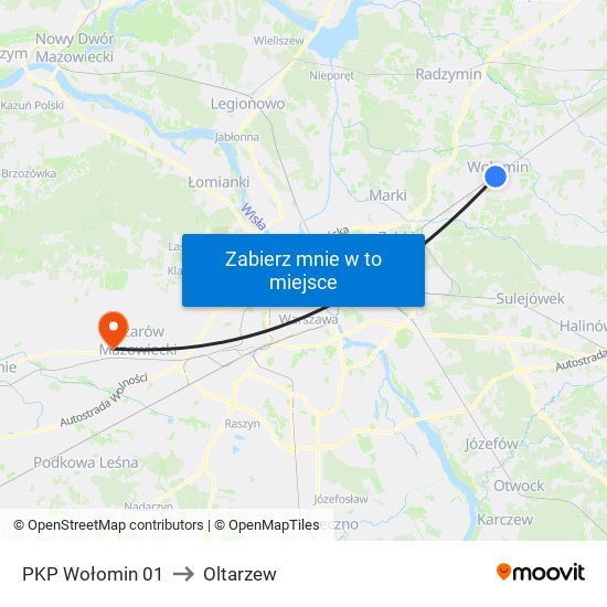 PKP Wołomin to Oltarzew map