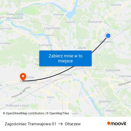 Zagościniec Tramwajowa 01 to Oltarzew map