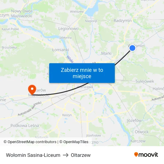Wołomin Sasina - Liceum to Oltarzew map