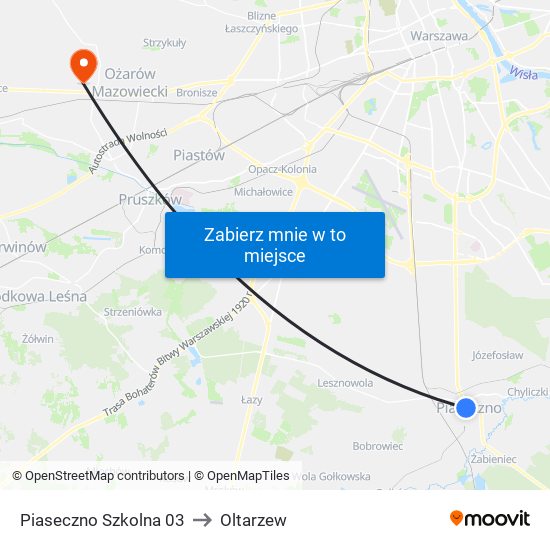 Piaseczno Szkolna 03 to Oltarzew map