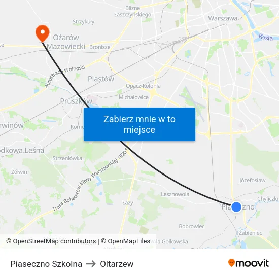 Piaseczno Szkolna to Oltarzew map