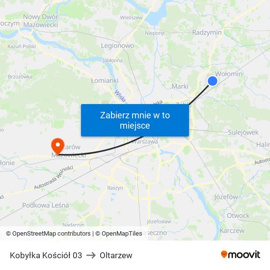 Kobyłka Kościół to Oltarzew map