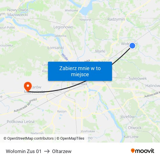Wołomin Zus 01 to Oltarzew map