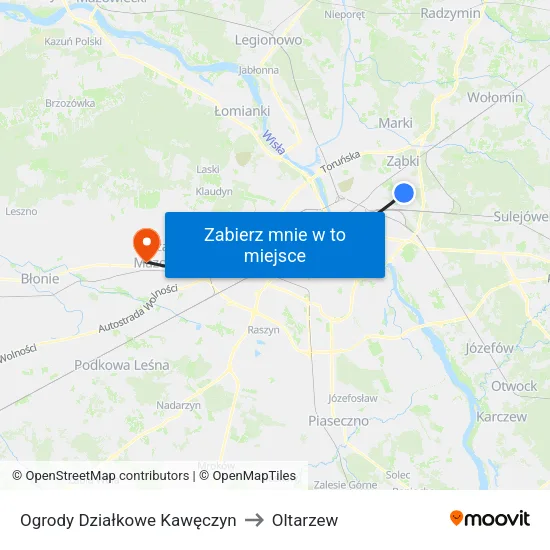 Ogrody Działkowe Kawęczyn to Oltarzew map