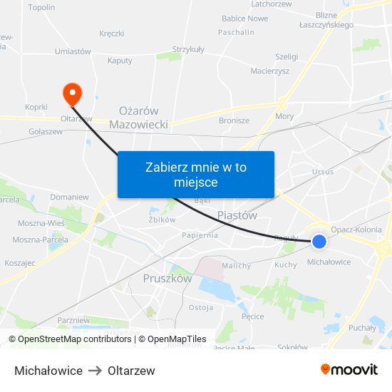 Michałowice to Oltarzew map