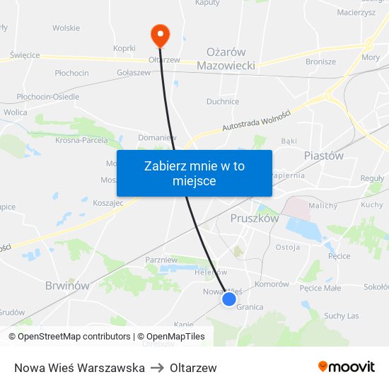 Nowa Wieś Warszawska to Oltarzew map