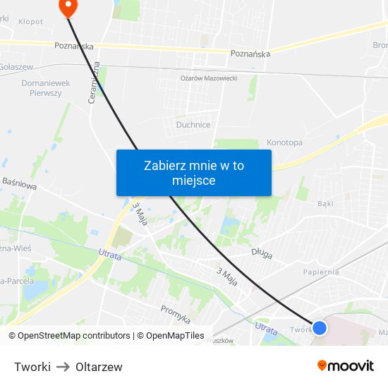 Tworki to Oltarzew map
