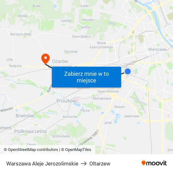 Warszawa Aleje Jerozolimskie to Oltarzew map