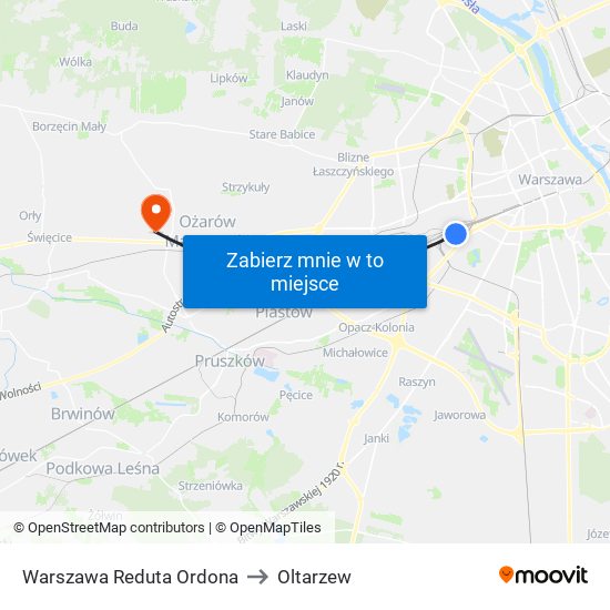 Warszawa Reduta Ordona to Oltarzew map