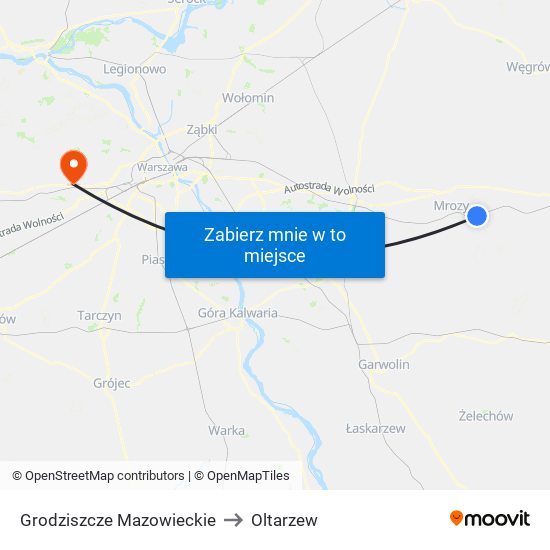 Grodziszcze Mazowieckie to Oltarzew map