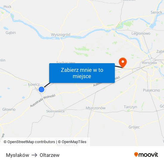 Mysłaków to Oltarzew map