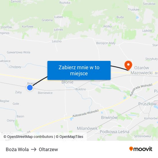 Boża Wola to Oltarzew map