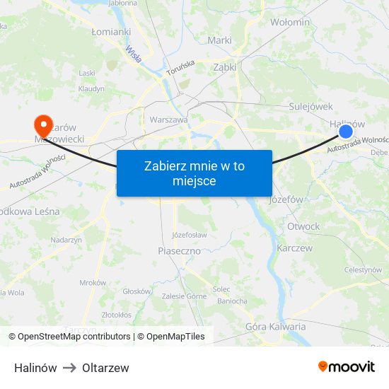 Halinów to Oltarzew map
