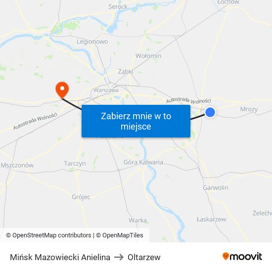 Mińsk Mazowiecki Anielina to Oltarzew map