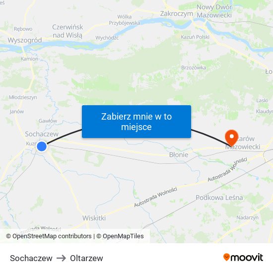 Sochaczew to Oltarzew map