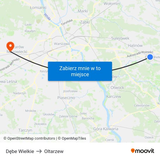 Dębe Wielkie to Oltarzew map