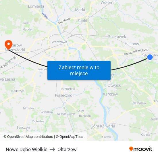 Nowe Dębe Wielkie to Oltarzew map