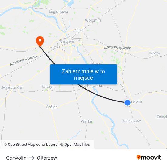 Garwolin to Oltarzew map