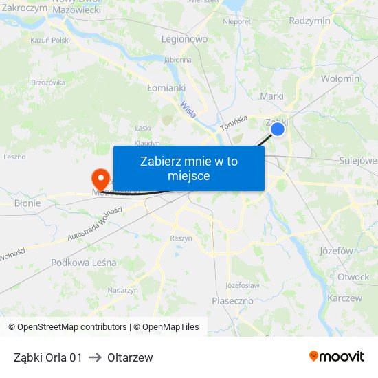 Ząbki Orla 01 to Oltarzew map