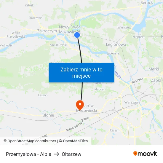 Przemysłowa - Alpla to Oltarzew map
