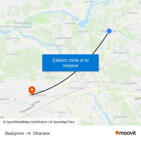 Radzymin to Oltarzew map