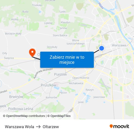 Warszawa Wola to Oltarzew map