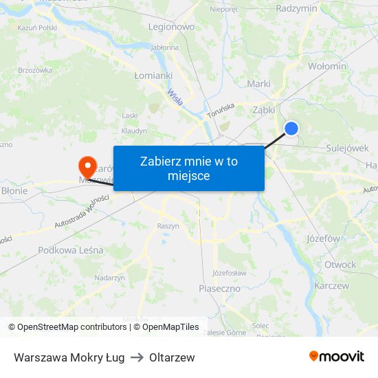 Warszawa Mokry Ług to Oltarzew map